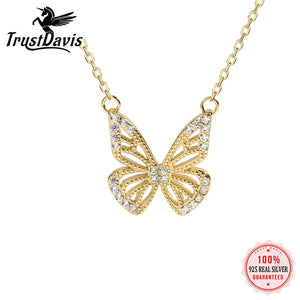 TrustDavis Butterfly CZ Short Necklace 925 Silver S925 Jewelry