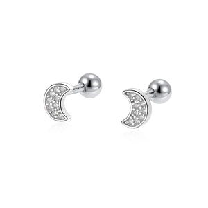 Real 925 Silver Moon CZ Stud Earrings Wedding Fine Jewelry
