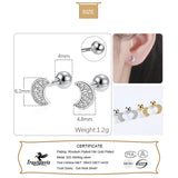 Real 925 Silver Moon CZ Stud Earrings Wedding Fine Jewelry