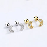 Real 925 Silver Moon CZ Stud Earrings Wedding Fine Jewelry