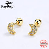 Real 925 Silver Moon CZ Stud Earrings Wedding Fine Jewelry