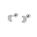 Real 925 Silver Moon CZ Stud Earrings Wedding Fine Jewelry
