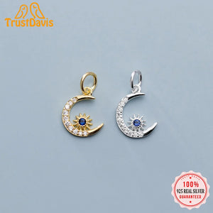 925 Silver Moon Star Charm Pendant Zircon DIY Necklace Bracelet