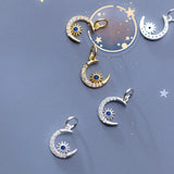 925 Silver Moon Star Charm Pendant Zircon DIY Necklace Bracelet