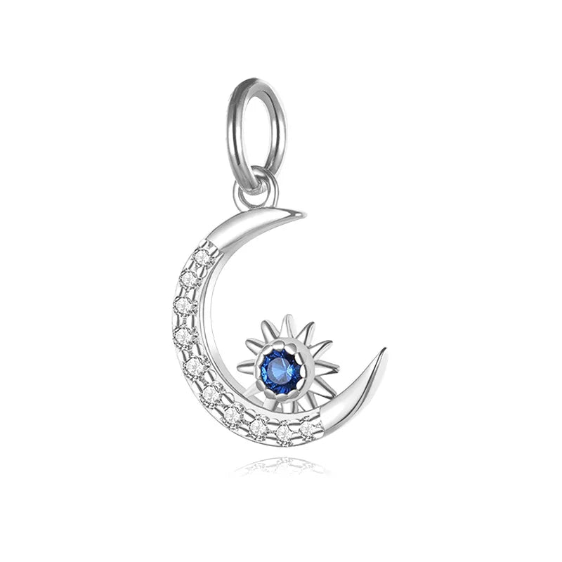 925 Silver Moon Star Charm Pendant Zircon DIY Necklace Bracelet
