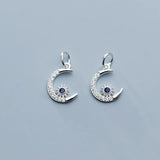 925 Silver Moon Star Charm Pendant Zircon DIY Necklace Bracelet