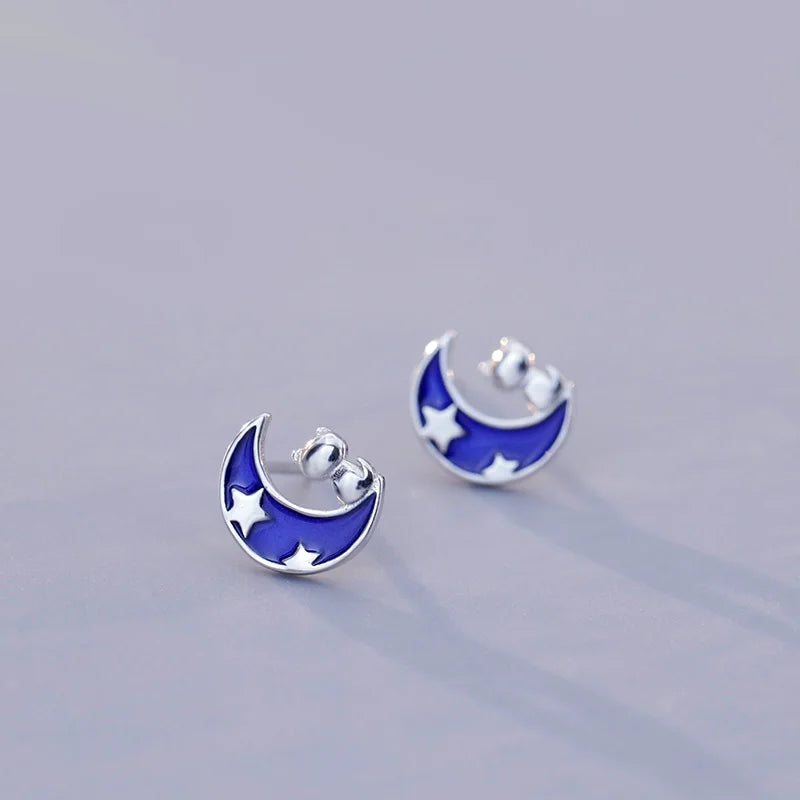 Davis 925 Silver Moon Star Stud Earrings Love Gift for Daughter Girls Birthday