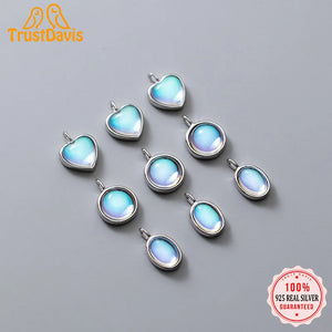 925 Silver Moonlit Opal Heart Pendant Necklace DIY Jewelry