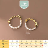 925 Sterling Silver Pearl Chain Elastic Rings Wedding Party Fine Jewelry