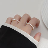 925 Sterling Silver Pearl Chain Elastic Rings Wedding Party Fine Jewelry