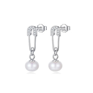 TrustDavis Silver Pearl CZ Stud Earrings for Women Wedding