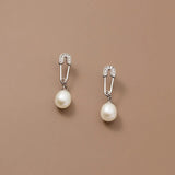 TrustDavis Silver Pearl CZ Stud Earrings for Women Wedding