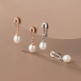 TrustDavis Silver Pearl CZ Stud Earrings for Women Wedding
