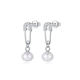 TrustDavis Silver Pearl CZ Stud Earrings for Women Wedding