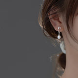 TrustDavis Silver Pearl CZ Stud Earrings for Women Wedding