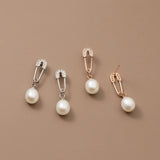 TrustDavis Silver Pearl CZ Stud Earrings for Women Wedding