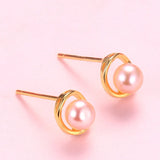 925 Silver Natural Pearls Round Stud Earrings Anti-allergy Jewelry