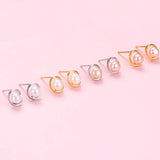 925 Silver Natural Pearls Round Stud Earrings Anti-allergy Jewelry