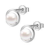 925 Silver Natural Pearls Round Stud Earrings Anti-allergy Jewelry