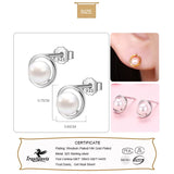 925 Silver Natural Pearls Round Stud Earrings Anti-allergy Jewelry