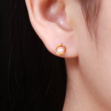 925 Silver Natural Pearls Round Stud Earrings Anti-allergy Jewelry