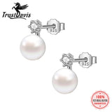 Davis 925 Silver Natural Pearls Zircon Stud Earrings ES014