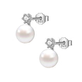 Davis 925 Silver Natural Pearls Zircon Stud Earrings ES014