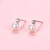 Davis 925 Silver Natural Pearls Zircon Stud Earrings ES014