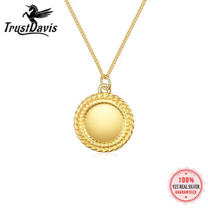 TrustDavis Silver Necklace 18K Round Card Punk Necklace
