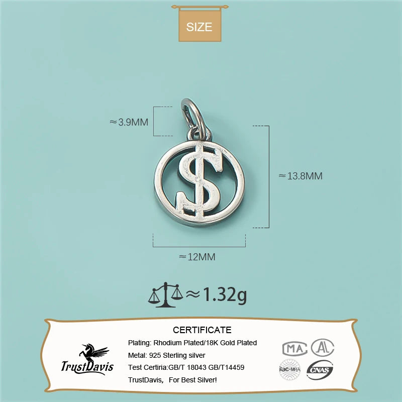 TrustDavis 925 Sterling Silver Coin Pendant Necklace Bracelet Set