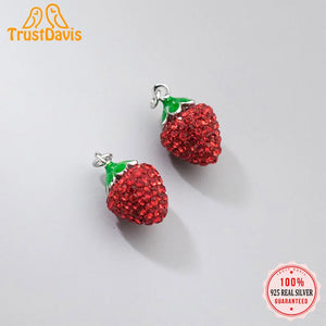 TrustDavis 925 Sterling Silver Necklace Zircon Red Strawberry DIY Jewelry