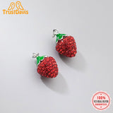 TrustDavis 925 Sterling Silver Necklace Zircon Red Strawberry DIY Jewelry
