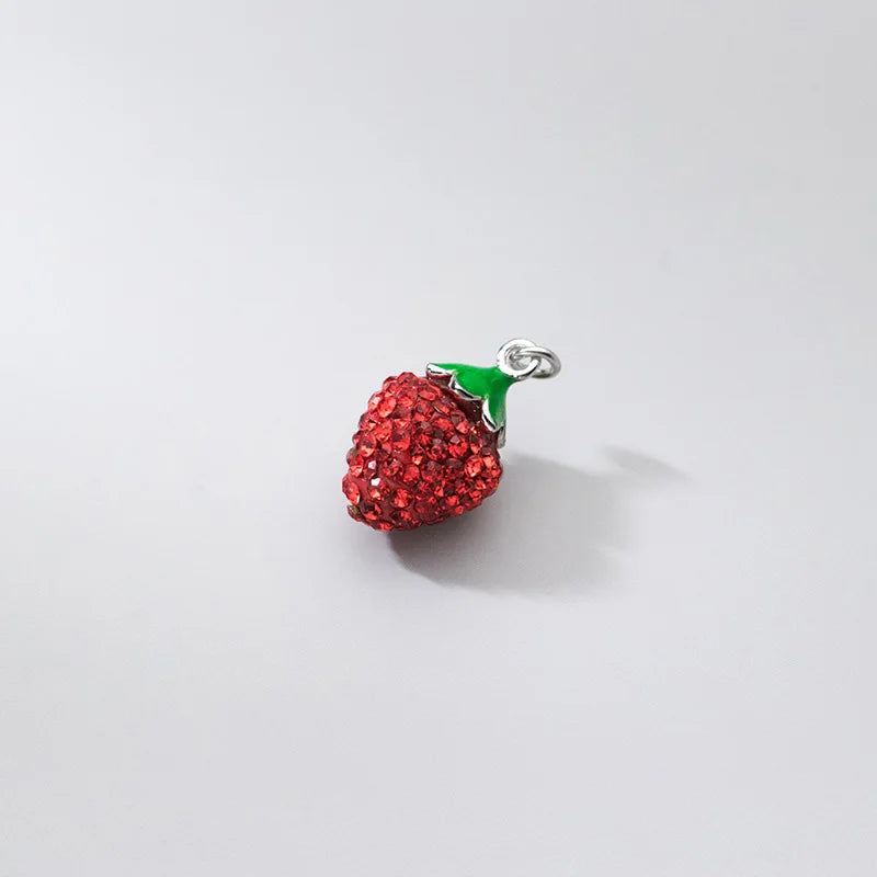 TrustDavis 925 Sterling Silver Necklace Zircon Red Strawberry DIY Jewelry