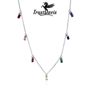 TrustDavis 925 Sterling Silver Geometric Zircon Necklace For Women Office Lady