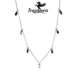 TrustDavis 925 Sterling Silver Geometric Zircon Necklace For Women Office Lady