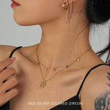 TrustDavis 925 Sterling Silver Geometric Zircon Necklace For Women Office Lady