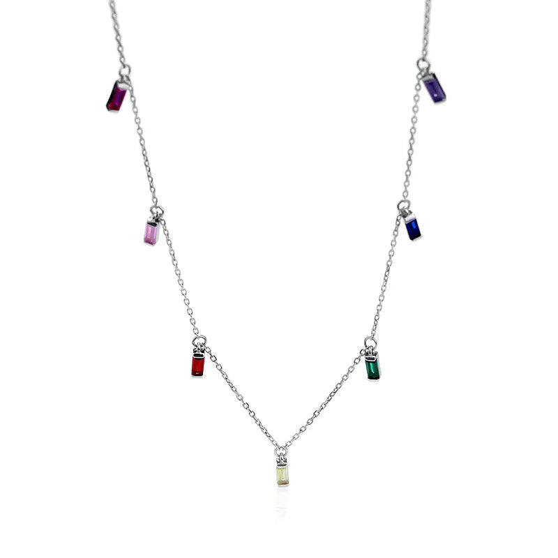 TrustDavis 925 Sterling Silver Geometric Zircon Necklace For Women Office Lady