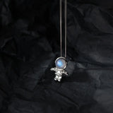 Davis Sterling Silver Dream Moonstone Astronauts Necklace For Women