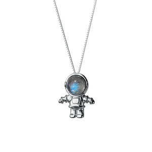 Davis Sterling Silver Dream Moonstone Astronauts Necklace For Women