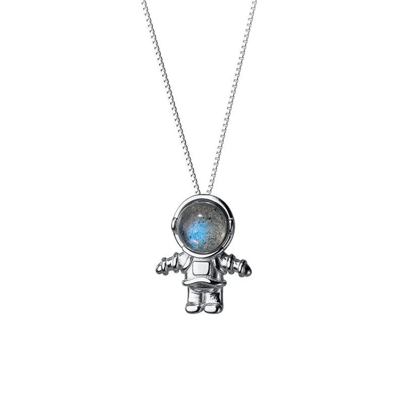 Davis Sterling Silver Dream Moonstone Astronauts Necklace For Women