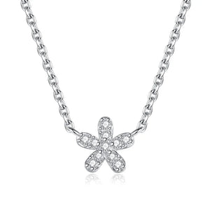 TrustDavis 925 Sterling Silver Flower CZ Necklace For Women