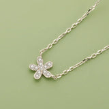 TrustDavis 925 Sterling Silver Flower CZ Necklace For Women