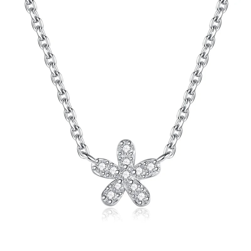 TrustDavis 925 Sterling Silver Flower CZ Necklace For Women