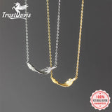 TrustDavis Feather CZ Necklace 925 Sterling Silver Birthday Gift