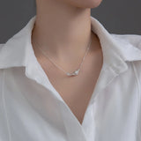 TrustDavis Feather CZ Necklace 925 Sterling Silver Birthday Gift