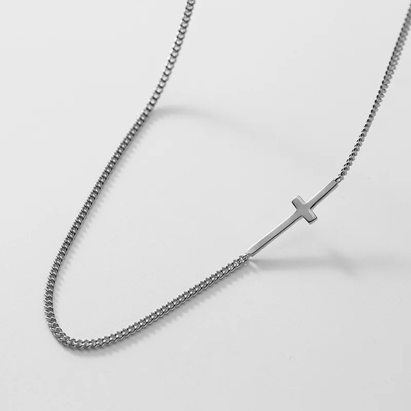 TrustDavis 925 Silver Gothic Cross Collarbone Chain Necklace