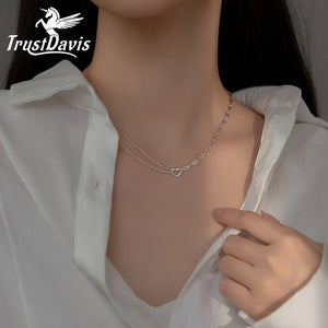 925 Sterling Silver Heart Beads Chain Necklace for Women