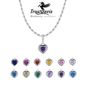 TrustDavis 925 Silver Heart Pendant Necklace for Women Lady Birthday Gift