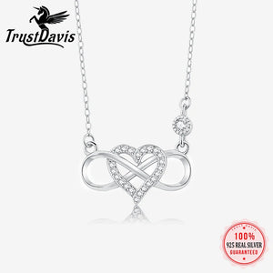 TrustDavis 925 Silver Necklace Infinite Love Heart Pendant Gift for Women Girls