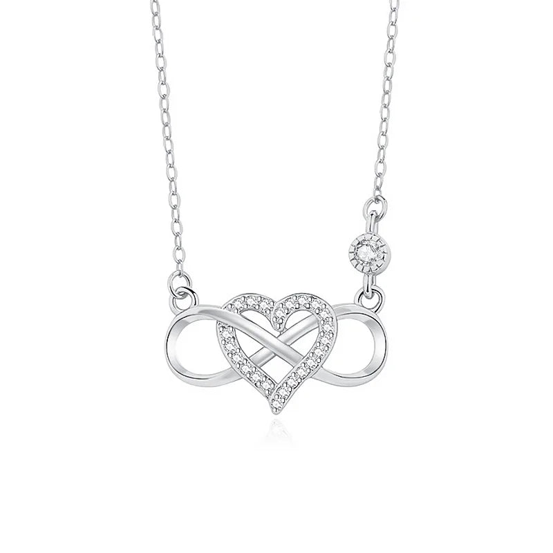 TrustDavis 925 Silver Necklace Infinite Love Heart Pendant Gift for Women Girls